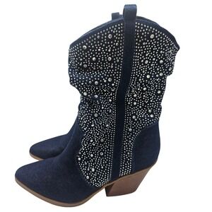 Sugar Kassandra 2 Blue Denim Rhinestone Cowboy Boots Womens 11M Western Sparkle